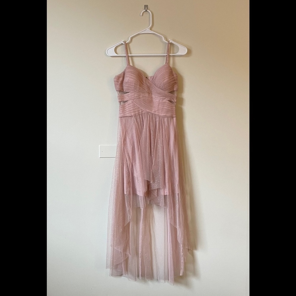 Hailey Logan By Adrianna Papell Blush Pink High Low Cutoit V-Neck Straps Gown